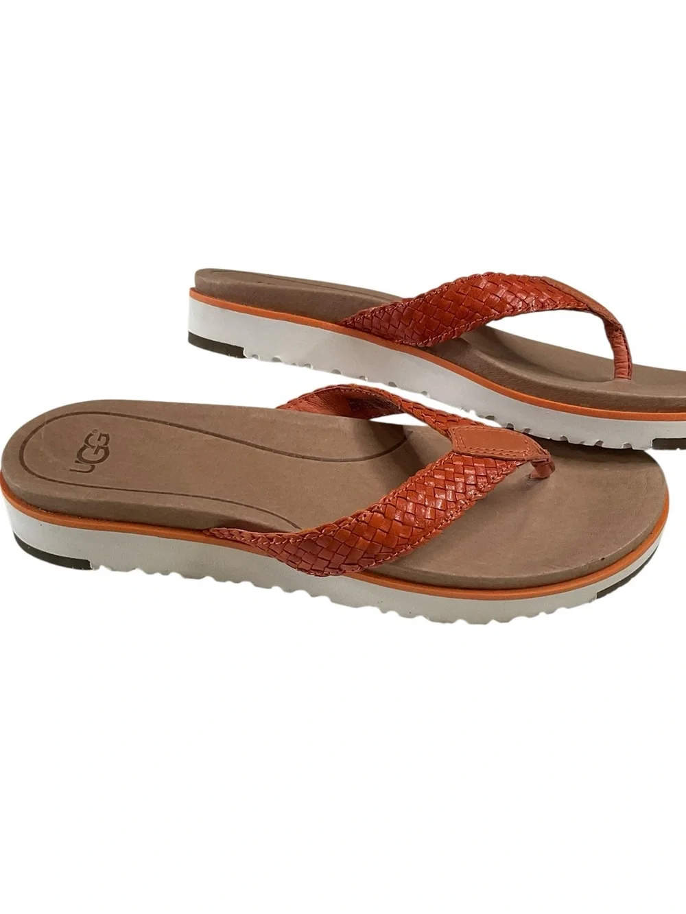 UGG Lorrie Women's Orange Braided Leather Thong Sandals Size 7